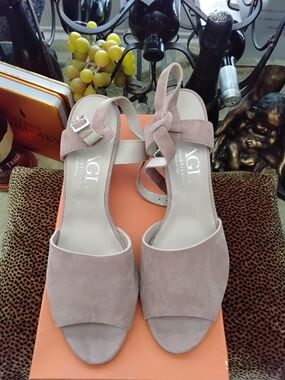 AGL Suede Open-Toe Slingback Sandals in Blush Taupe